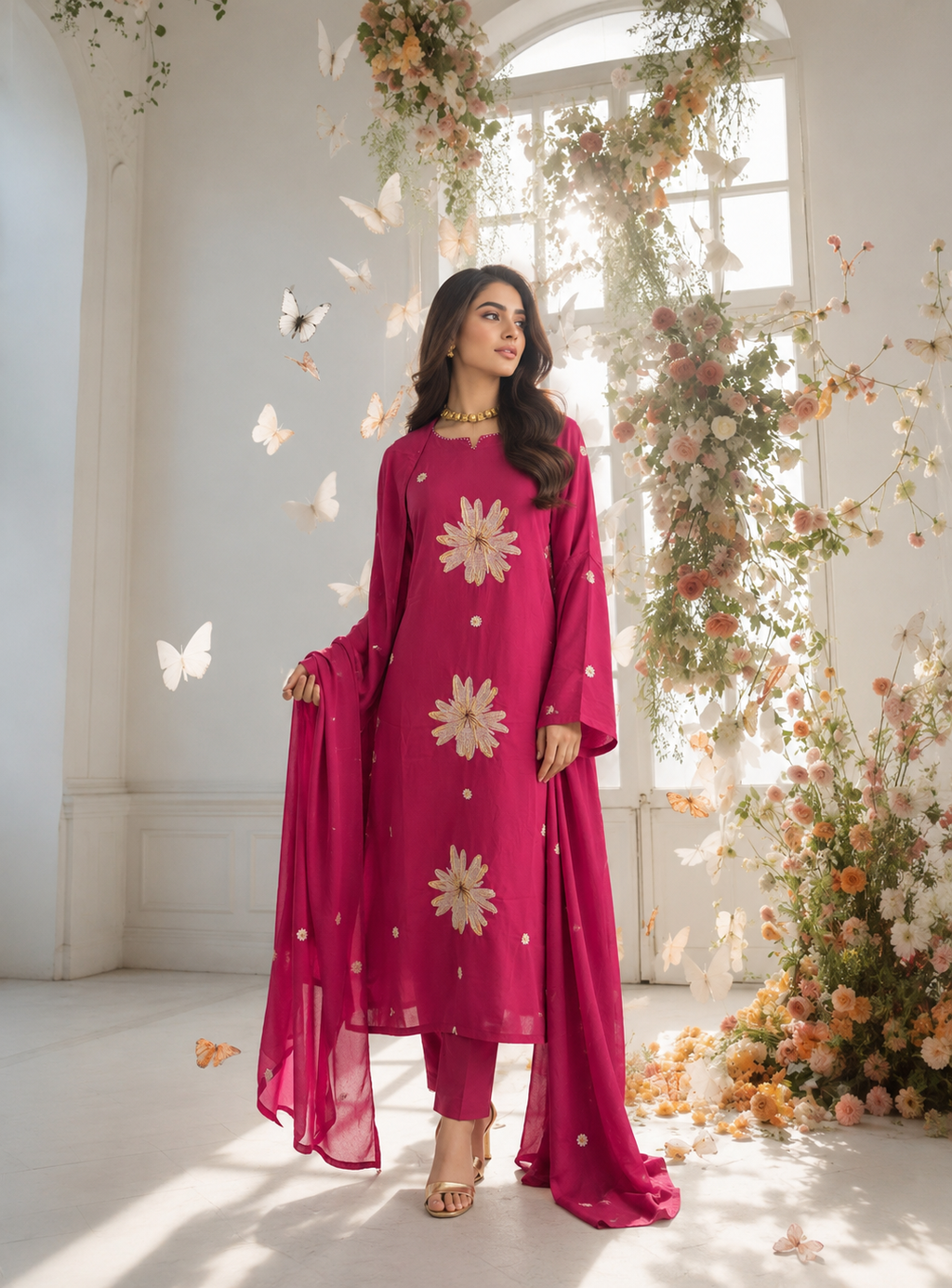 Fuchsia Mul Cotton Suit