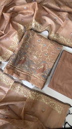 Tussar Silk Unstitched 3-Piece Suit Set with Woven Floral Dupatta