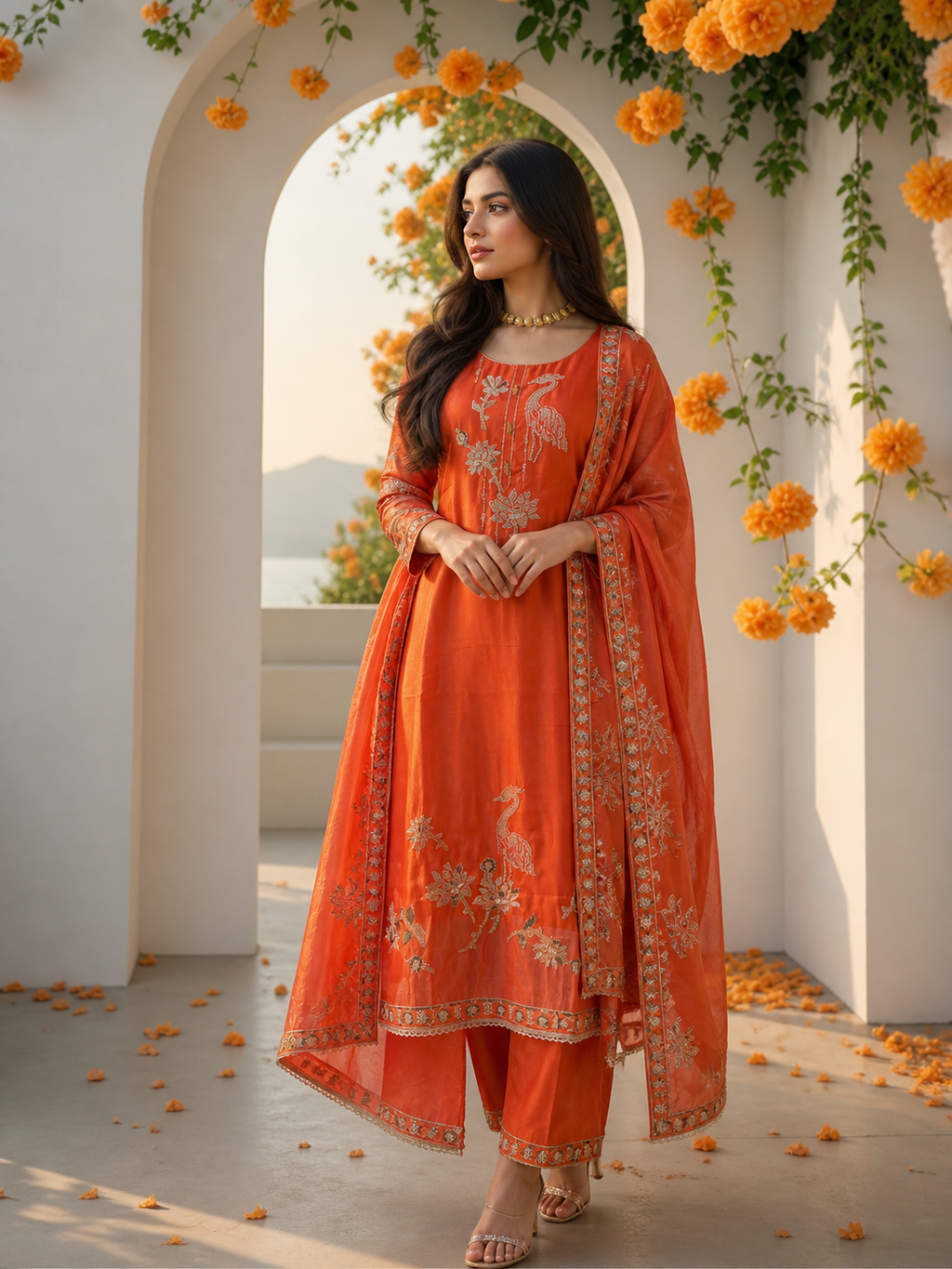 Rust Muslin Silk Suit