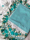 Teal Blue Classic Stripes Cotton Unstitched Suit