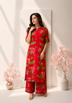 Crimson Bloom Cotton Co-Ord Set