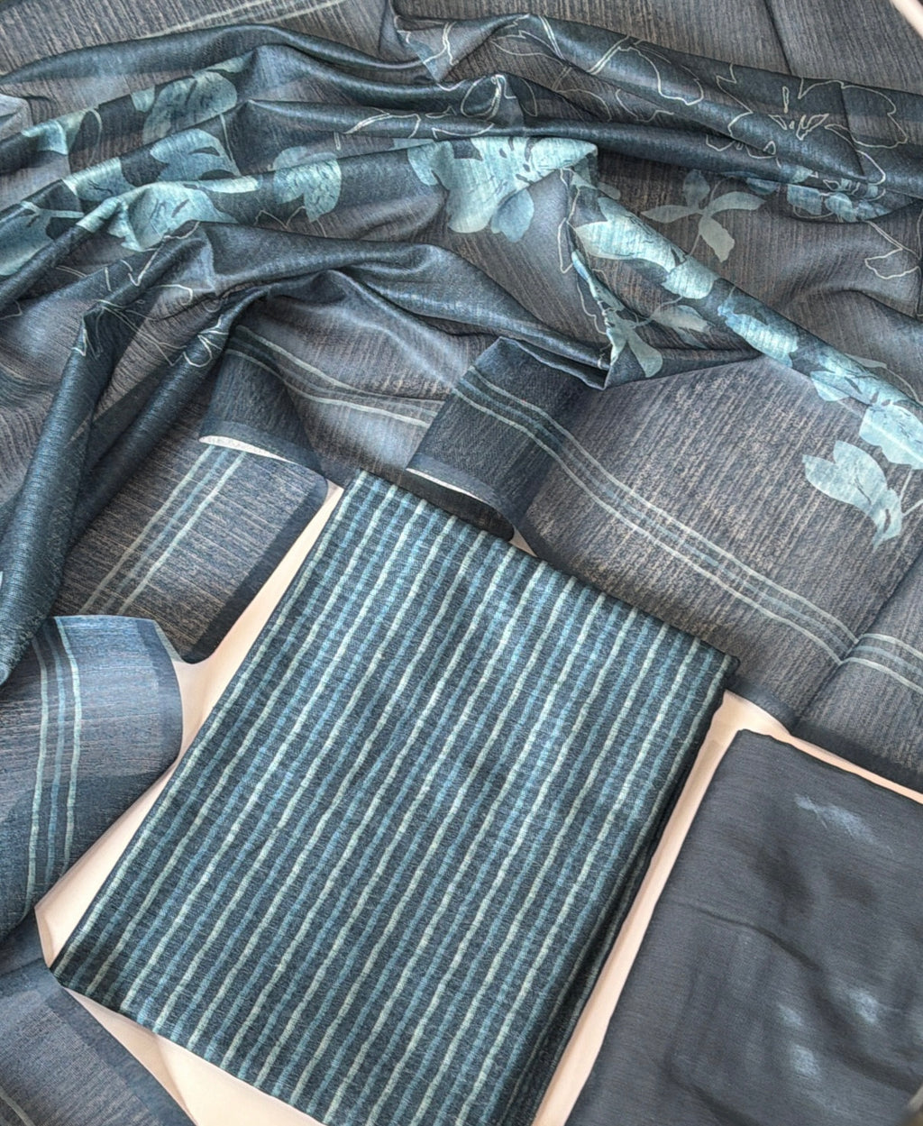 Tussar Classic Striped unstitched Suit