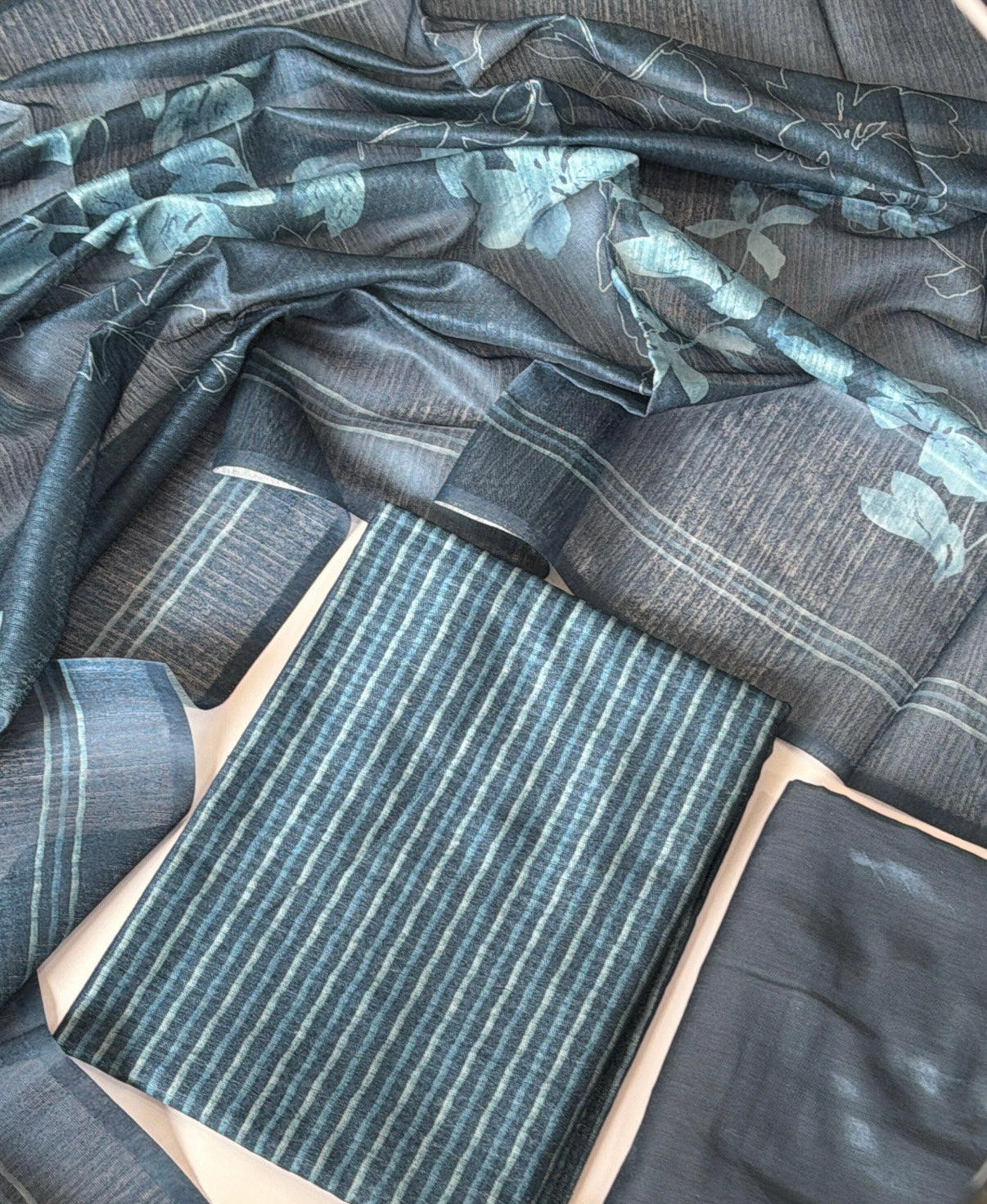 Tussar Classic Striped unstitched Suit