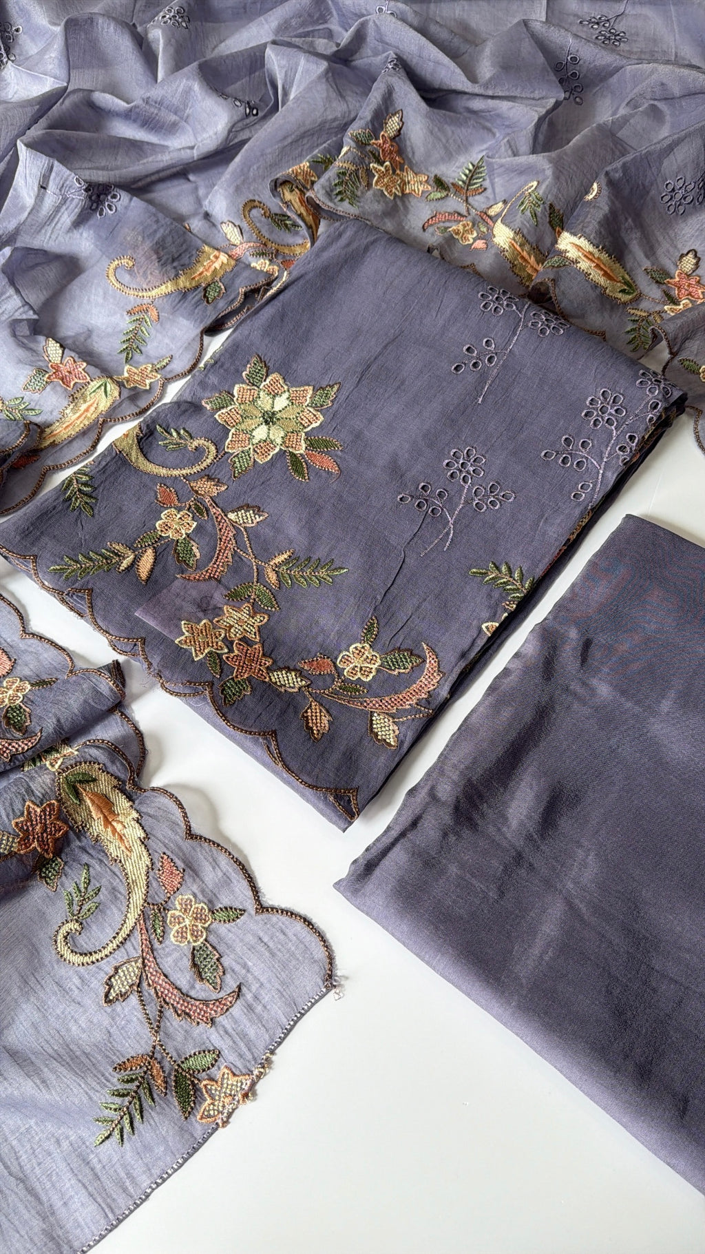 Lilac mul chanderi unstitched suit