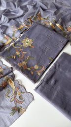 Lilac mul chanderi unstitched suit