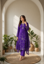 Violet Bloom Embroidered Suit Set