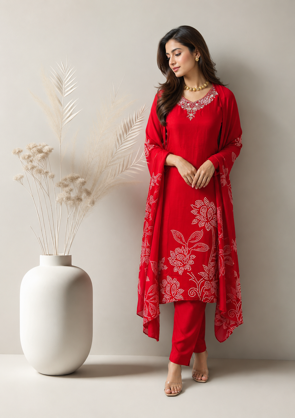 Chilli Red Muslin 3-Piece Suit