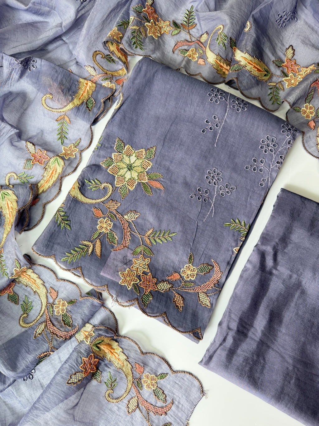 Lilac mul chanderi unstitched suit