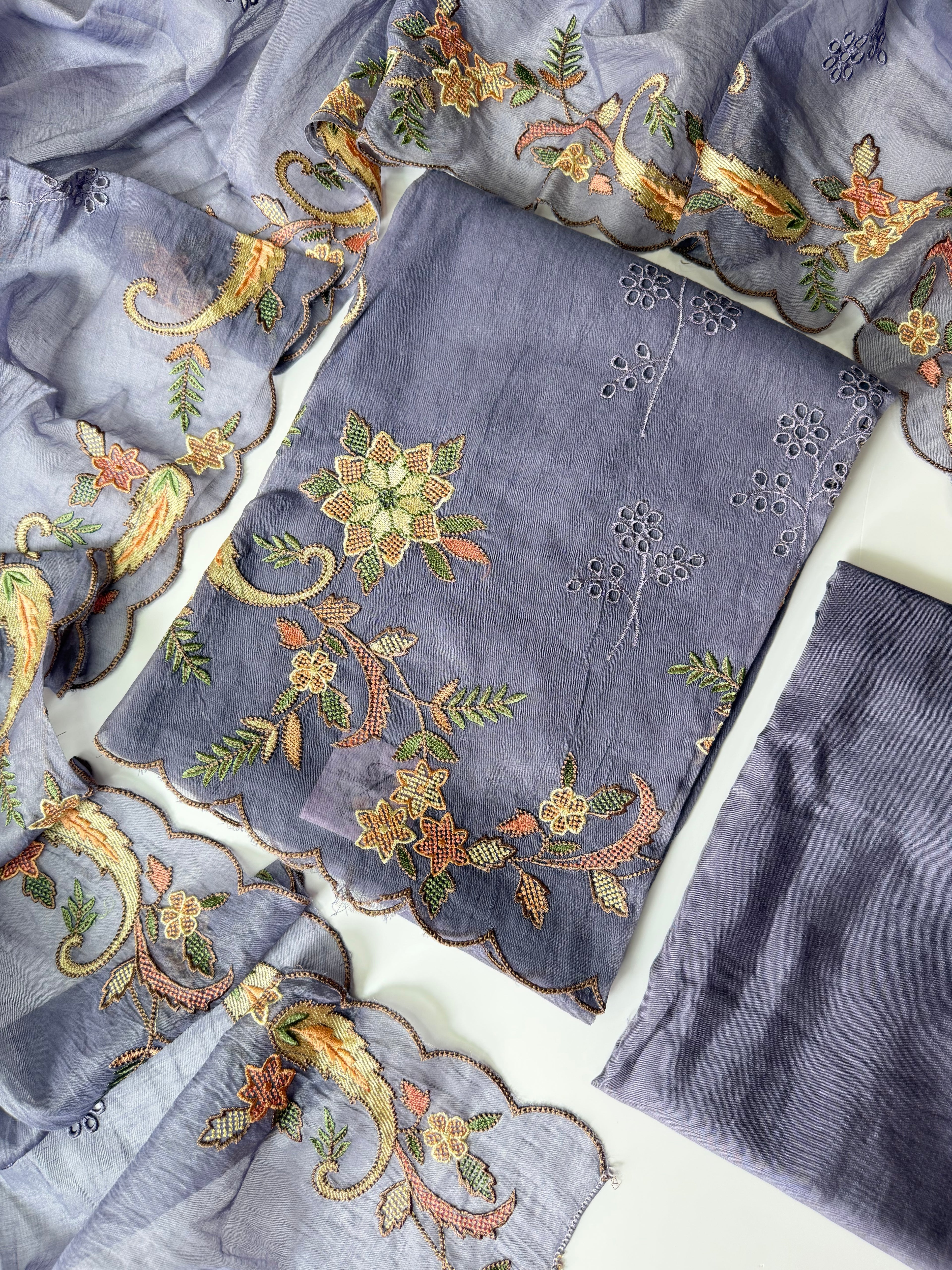 Lilac mul chanderi unstitched suit