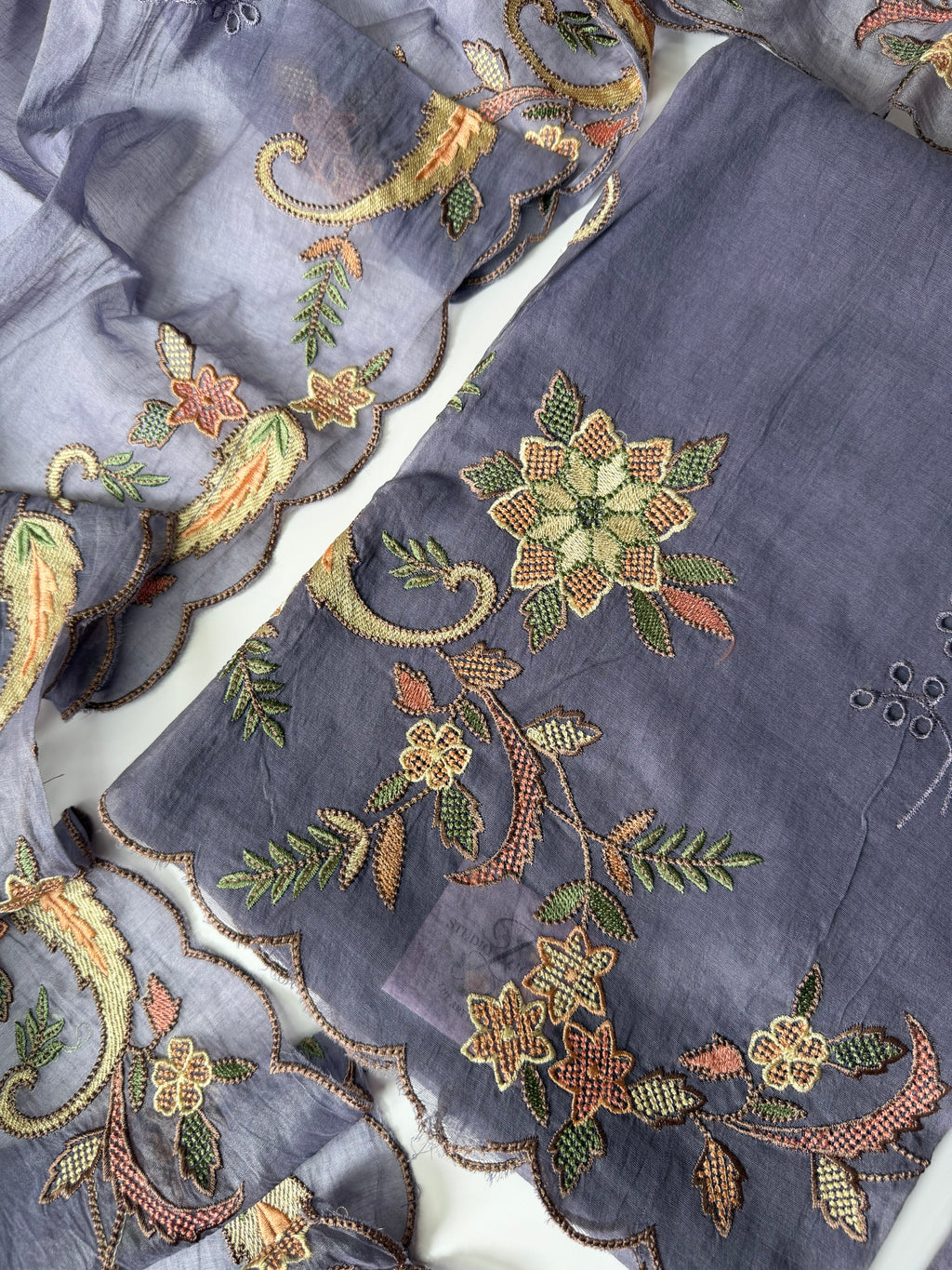 Lilac mul chanderi unstitched suit