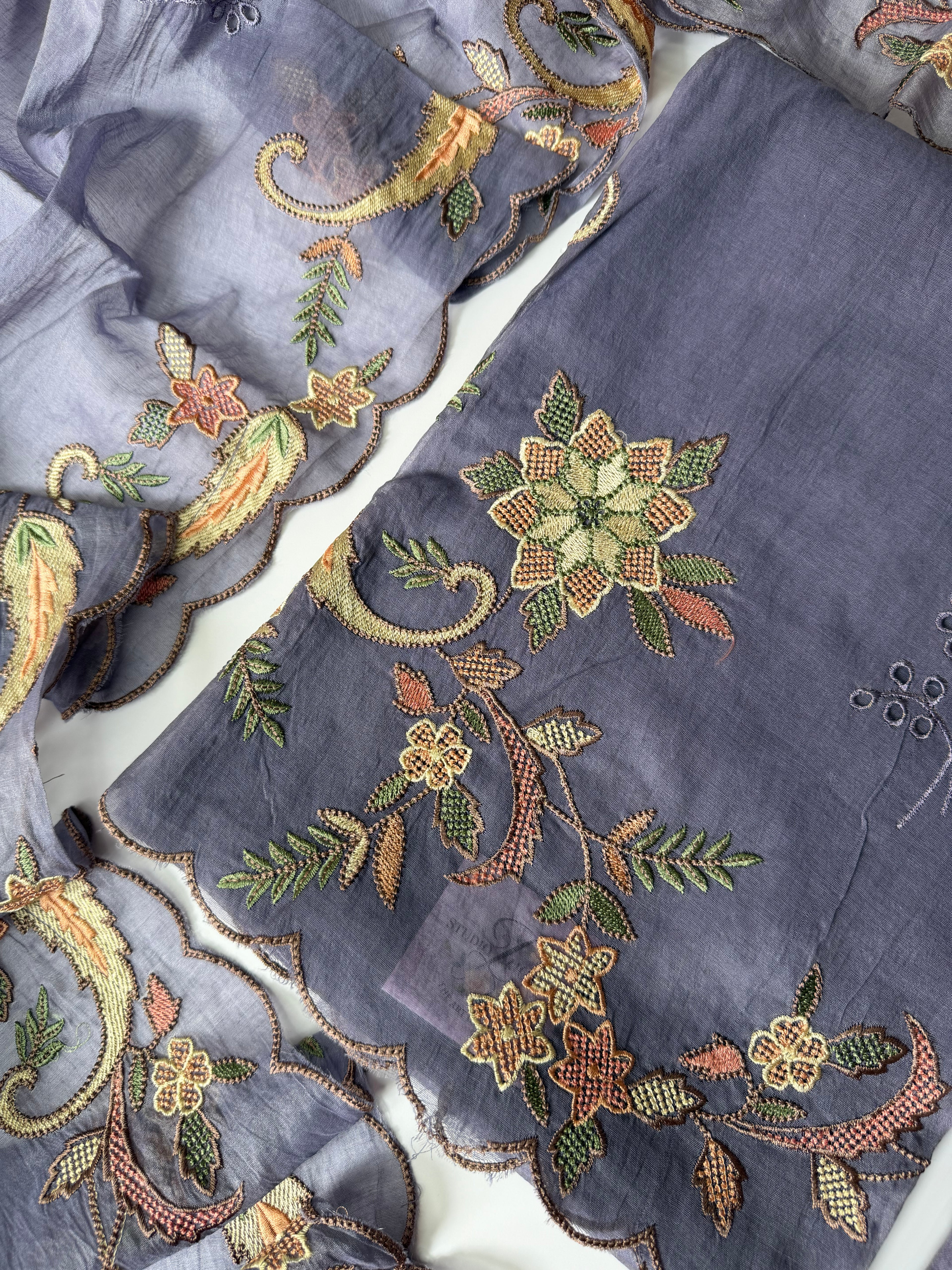 Lilac mul chanderi unstitched suit