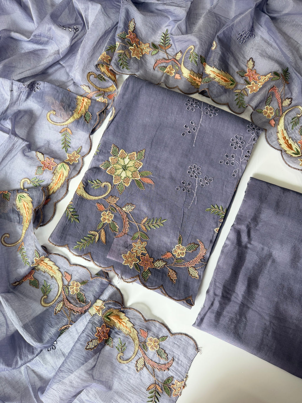 Lilac mul chanderi unstitched suit