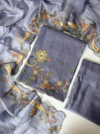 Lilac mul chanderi unstitched suit