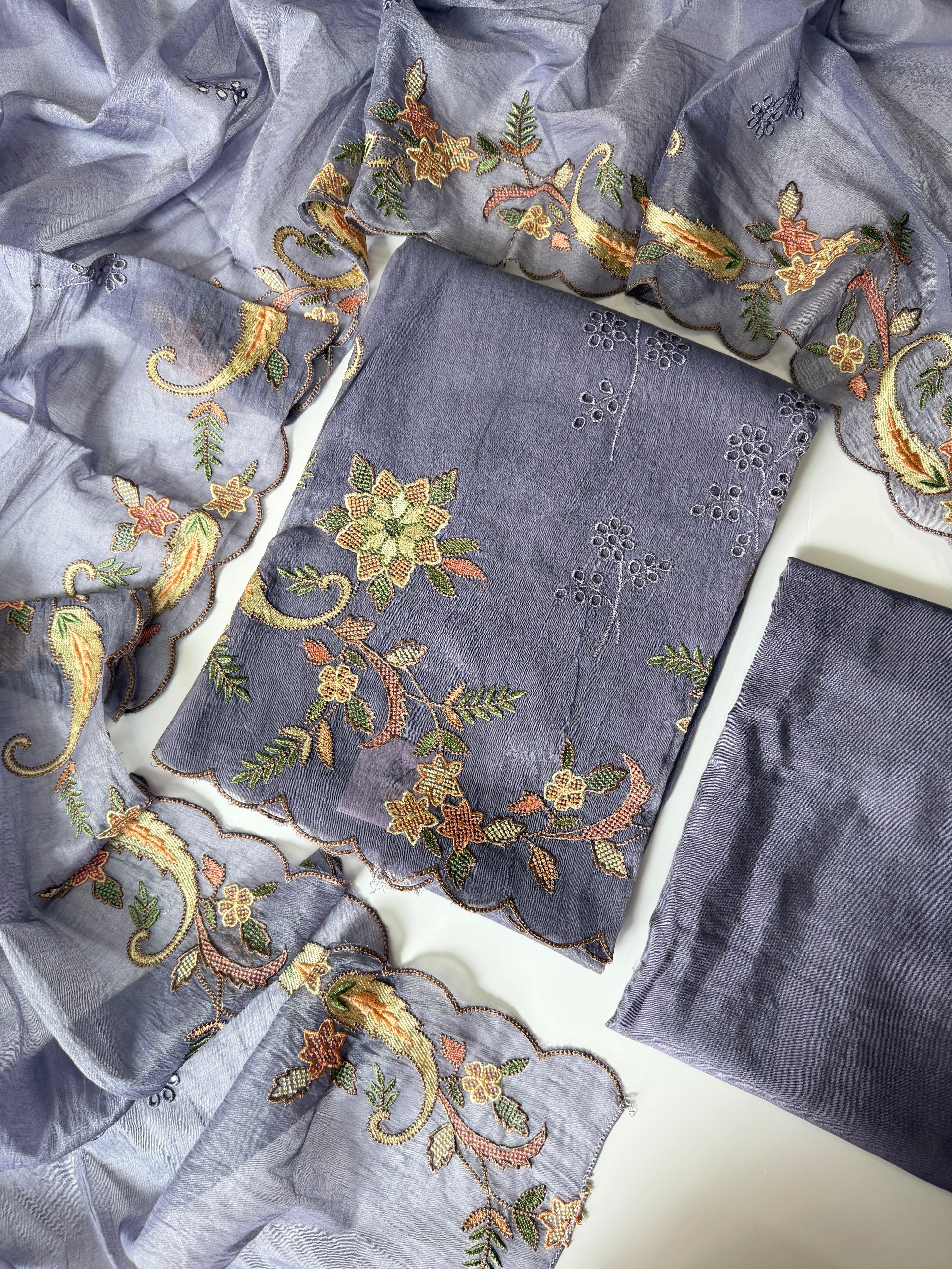 Lilac mul chanderi unstitched suit