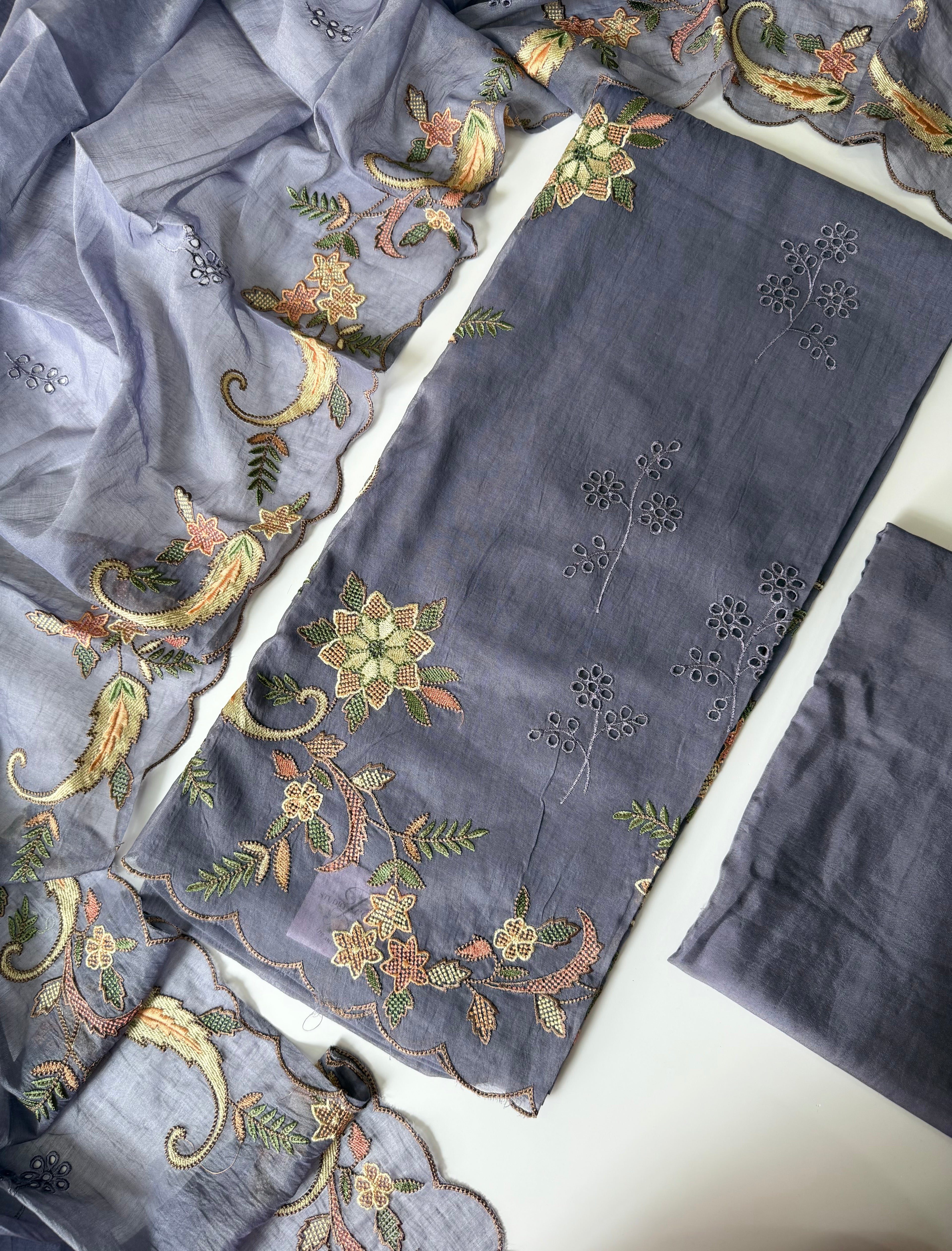 Lilac mul chanderi unstitched suit