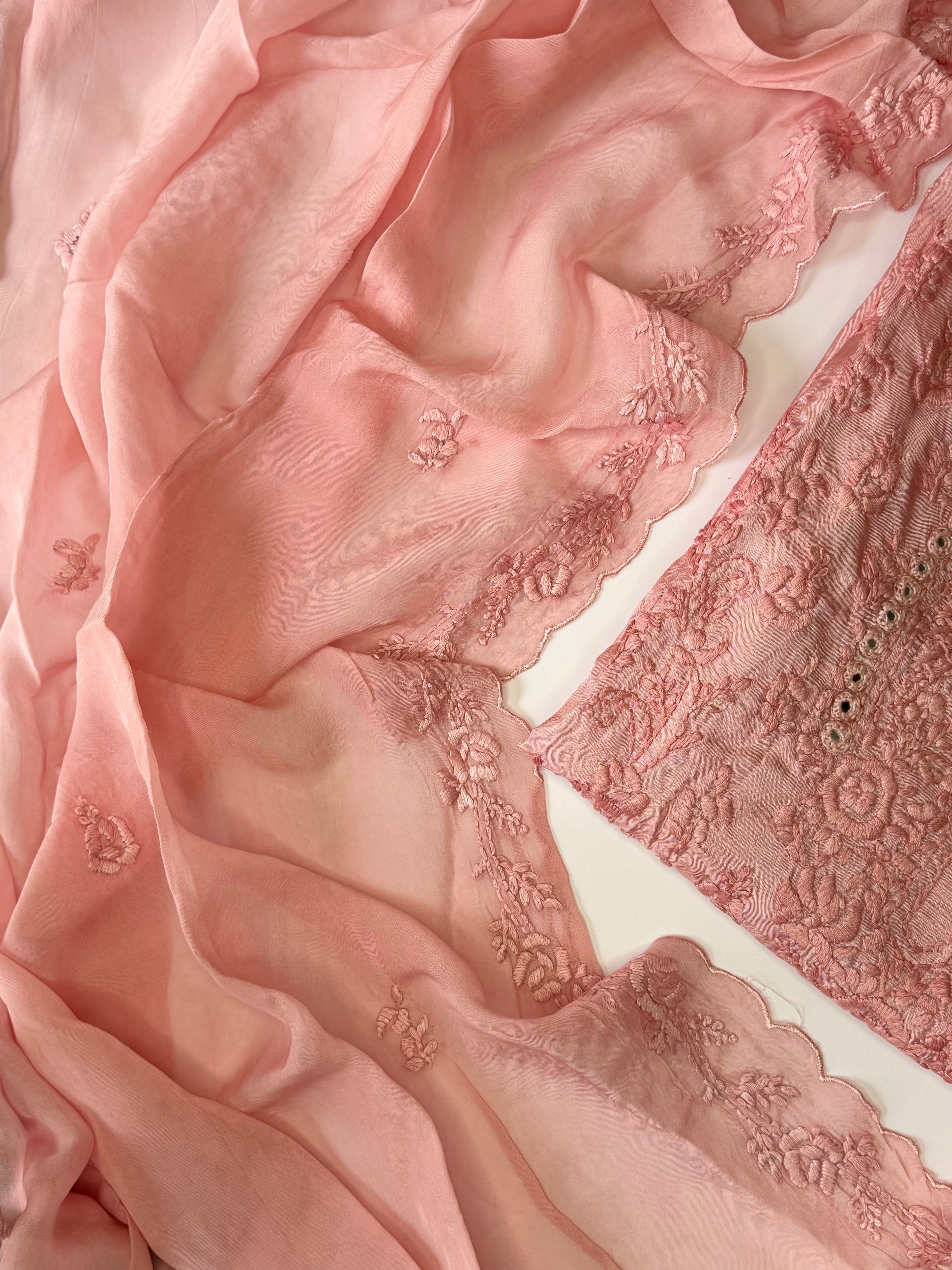 Blush Pink Chikankari Unstitched 3-Piece Suit