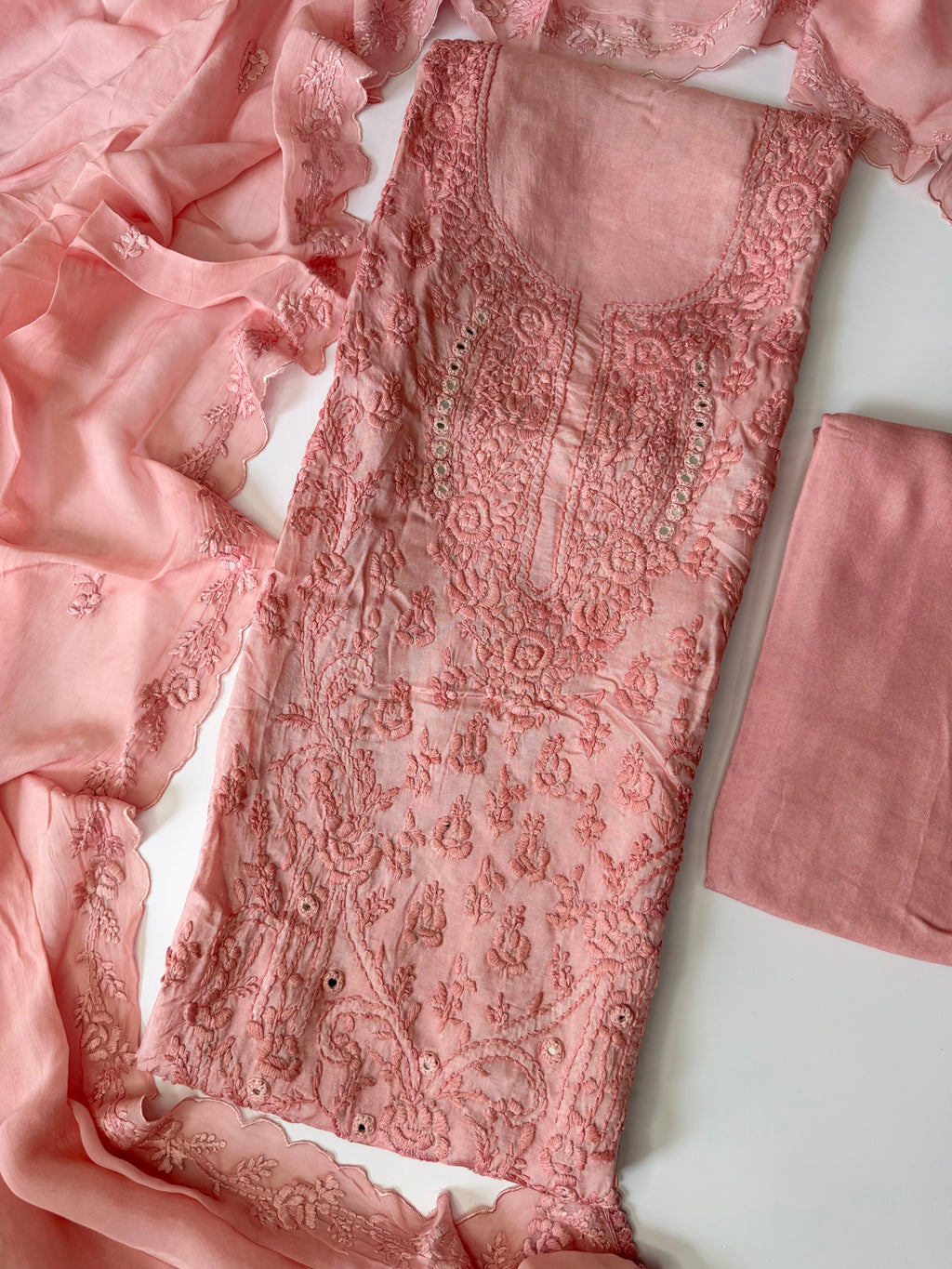 Blush Pink Chikankari Unstitched 3-Piece Suit