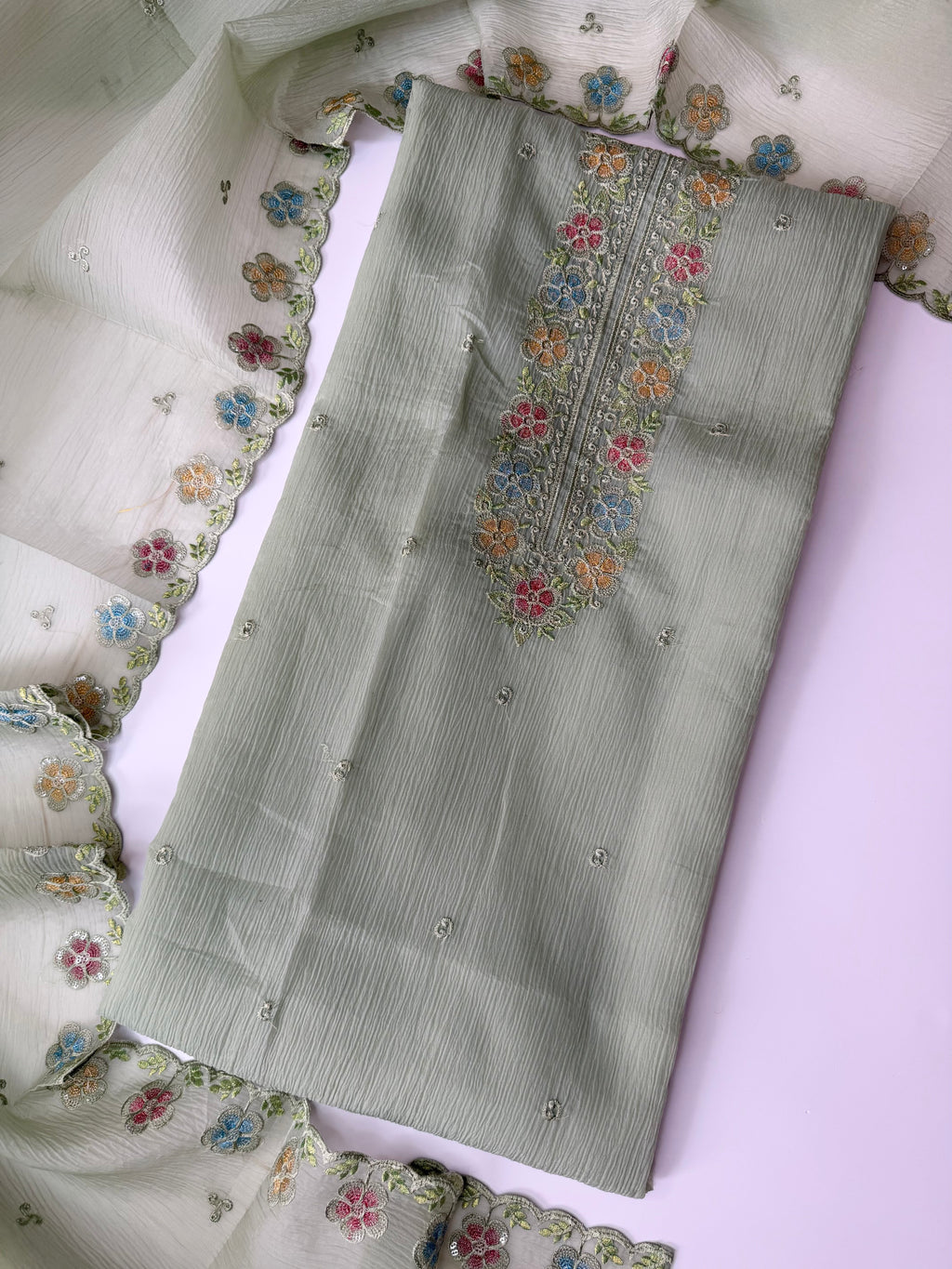 Pastel Mint Crush Fabric Unstitched 2-Piece Suit Set
