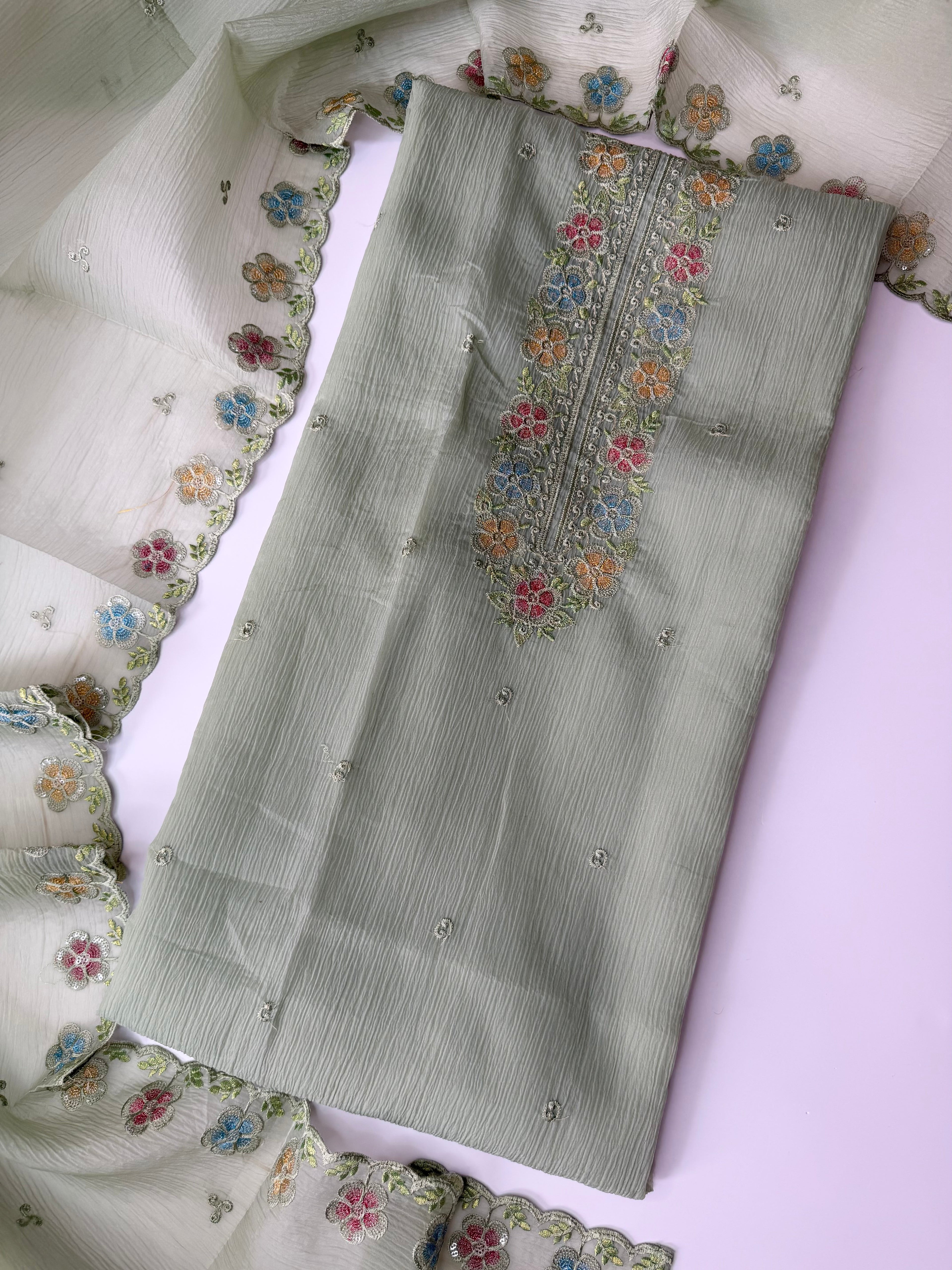 Pastel Mint Crush Fabric Unstitched 2-Piece Suit Set