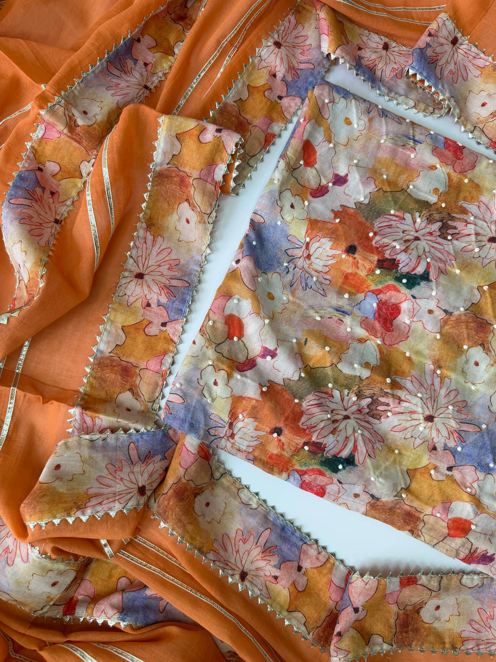 Peach Floral Cotton Unstitched 3-Piece Suit