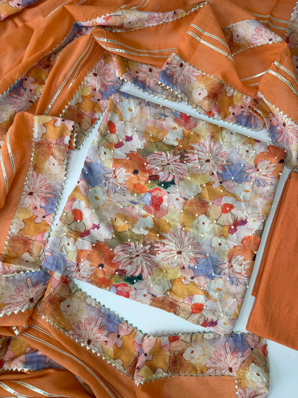 Peach Floral Cotton Unstitched 3-Piece Suit