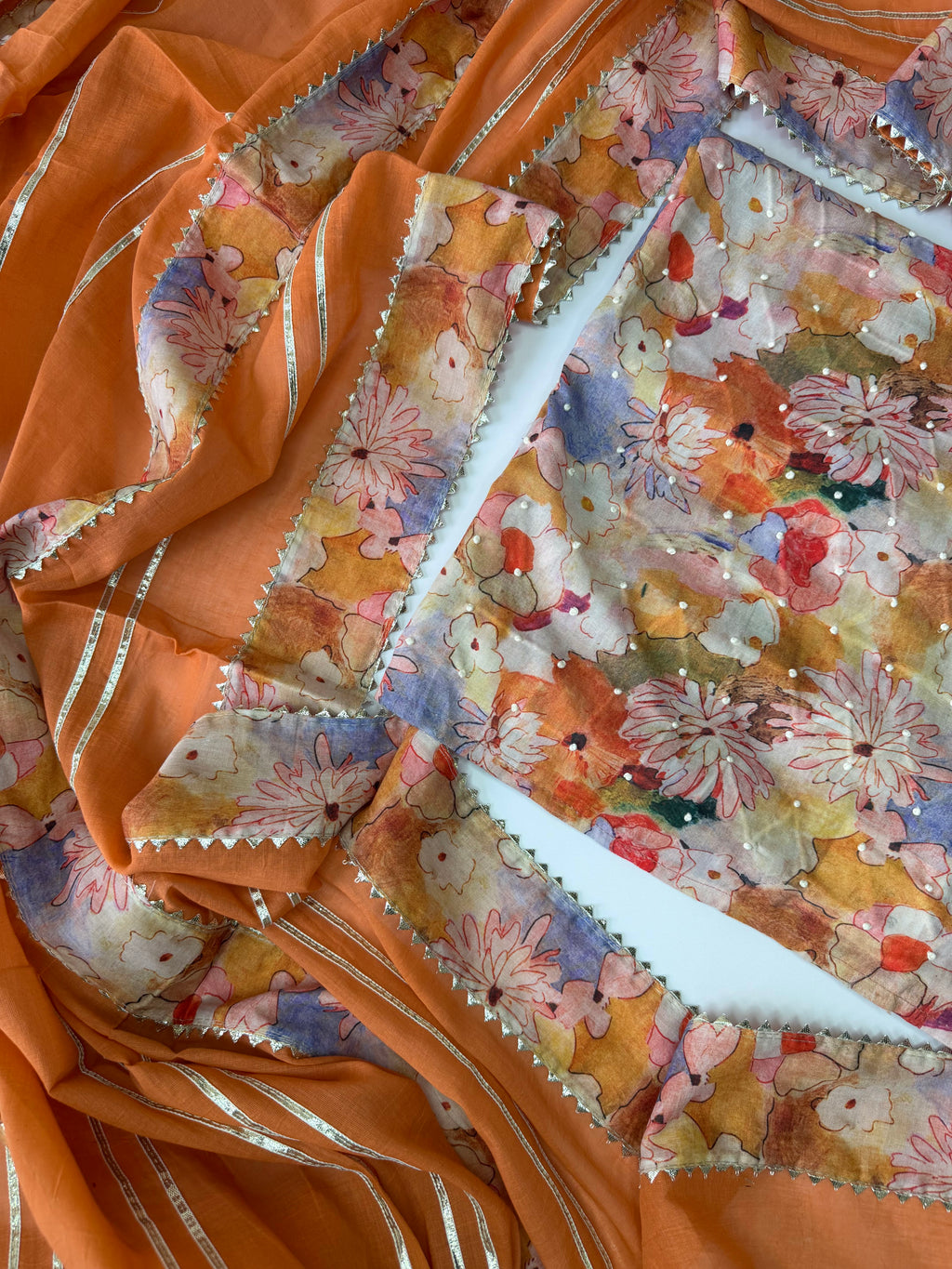 Peach Floral Cotton Unstitched 3-Piece Suit