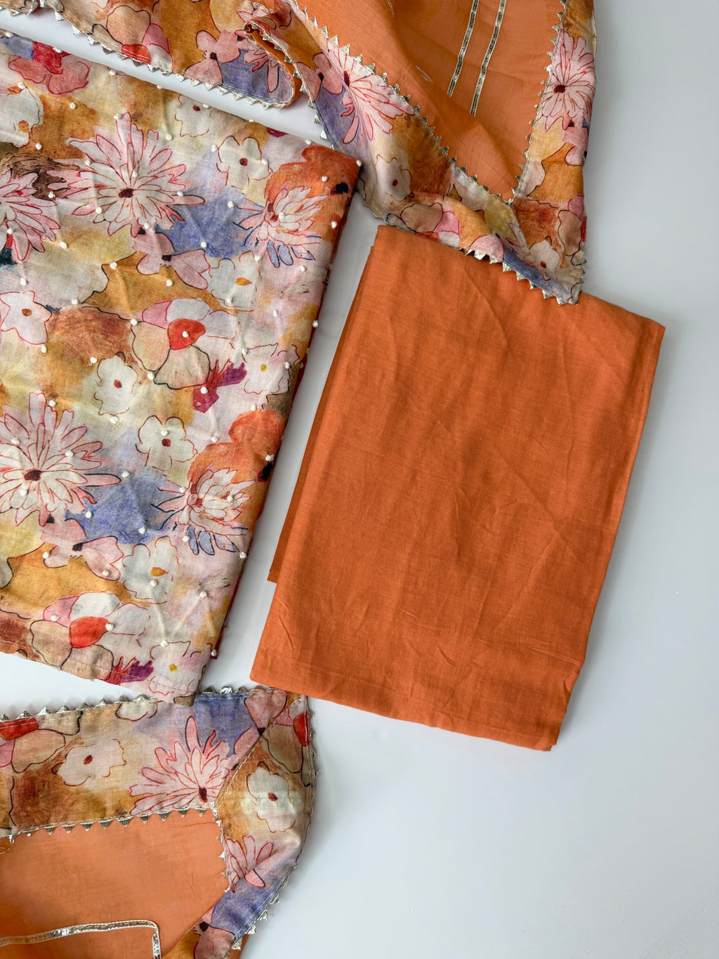 Peach Floral Cotton Unstitched 3-Piece Suit