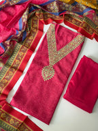 Rani Pink Unstitched 3-Piece Chanderi Suit Set