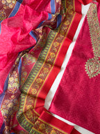 Rani Pink Unstitched 3-Piece Chanderi Suit Set