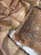 Tussar Silk Unstitched 3-Piece Suit Set with Woven Floral Dupatta