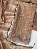 Tussar Silk Unstitched 3-Piece Suit Set with Woven Floral Dupatta