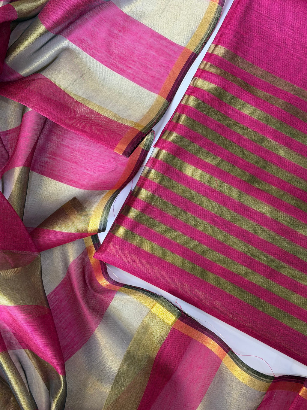 Rani Pink Stripes Unstitched Chanderi Suit