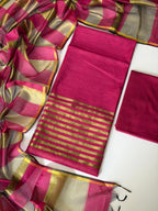 Rani Pink Stripes Unstitched Chanderi Suit