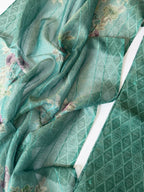 Sea Blue Shimmer Tissue Unstitched 3-Piece Suit Set