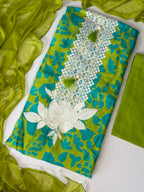 Lime Green Floral Muslin Unstitched 3-Piece Suit Set