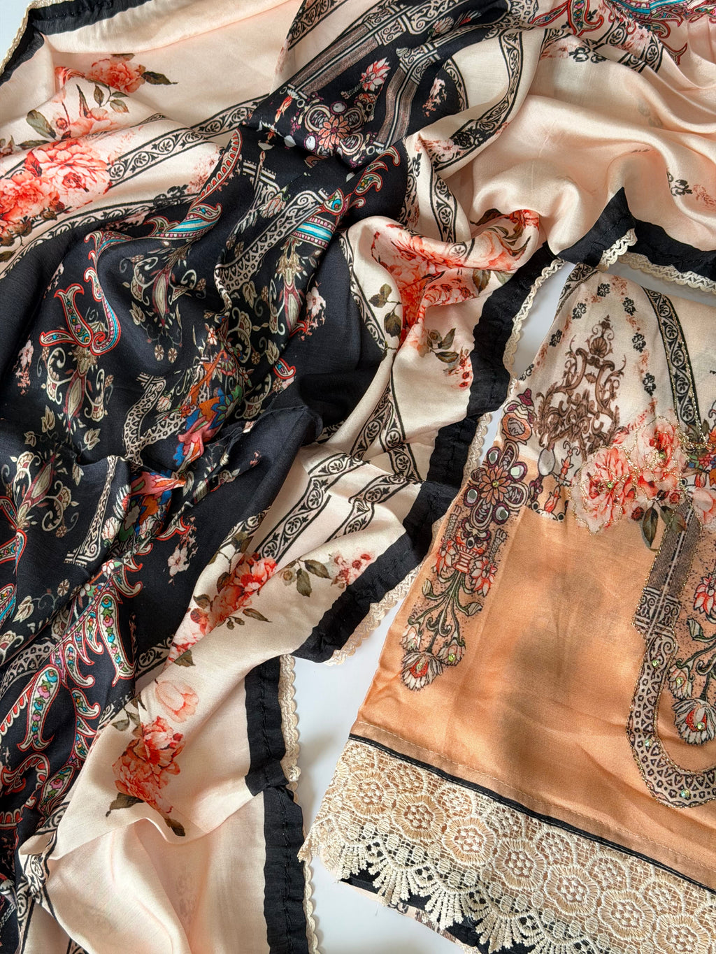 Peach Floral Unstitched Muslin Suit Set