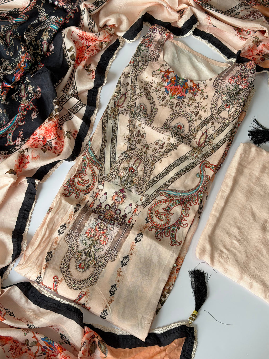 Peach Floral Unstitched Muslin Suit Set