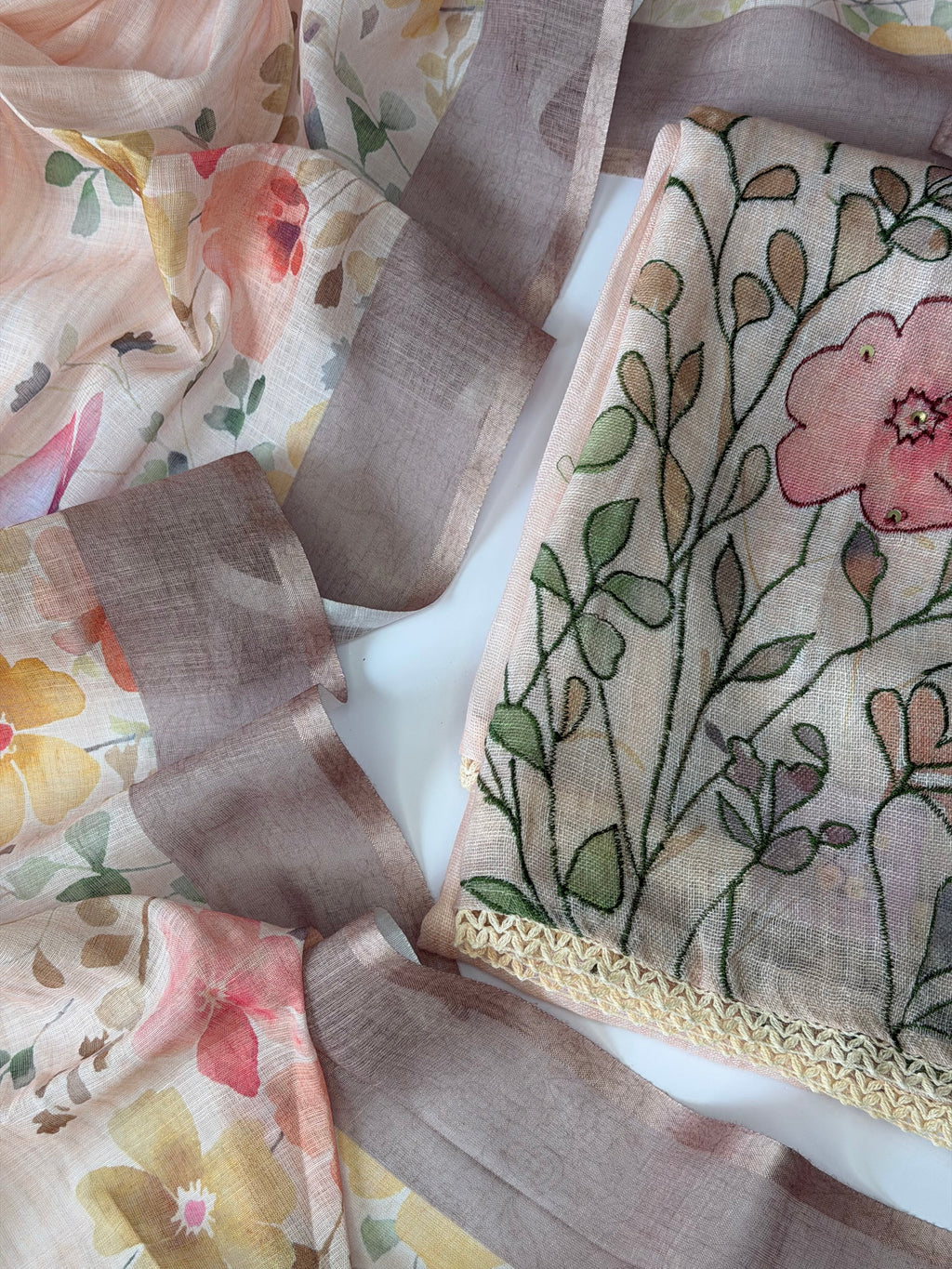 Floral Linen Unstitched Suit Set