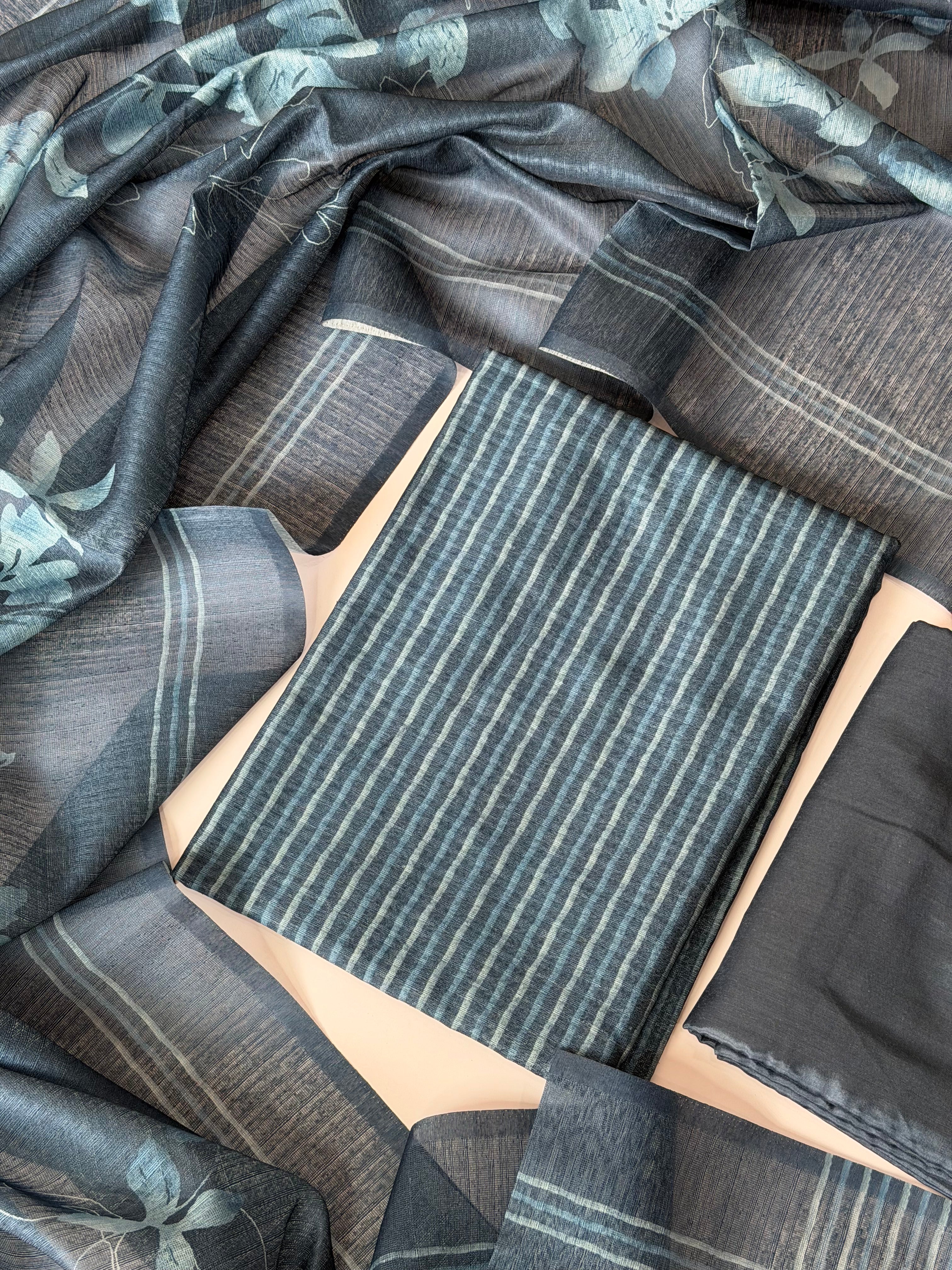 Tussar Classic Striped unstitched Suit
