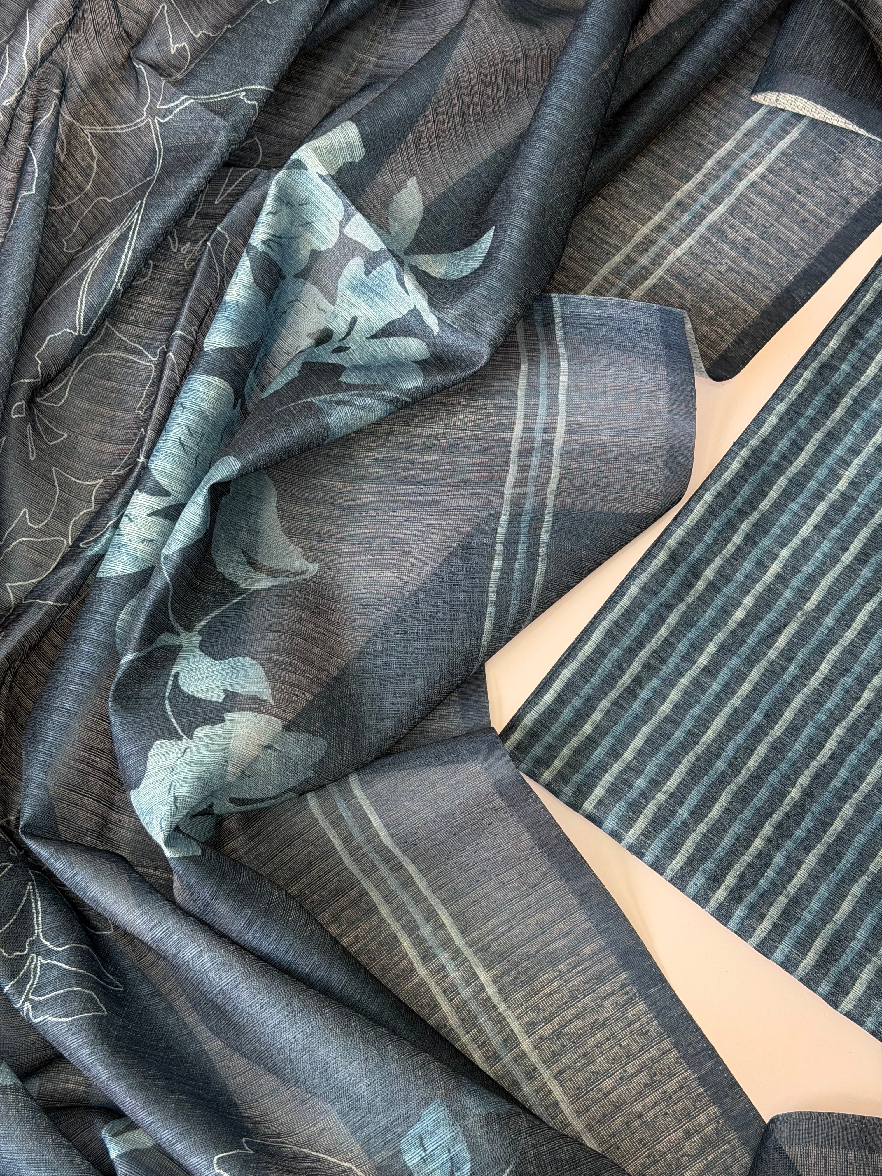 Tussar Classic Striped unstitched Suit