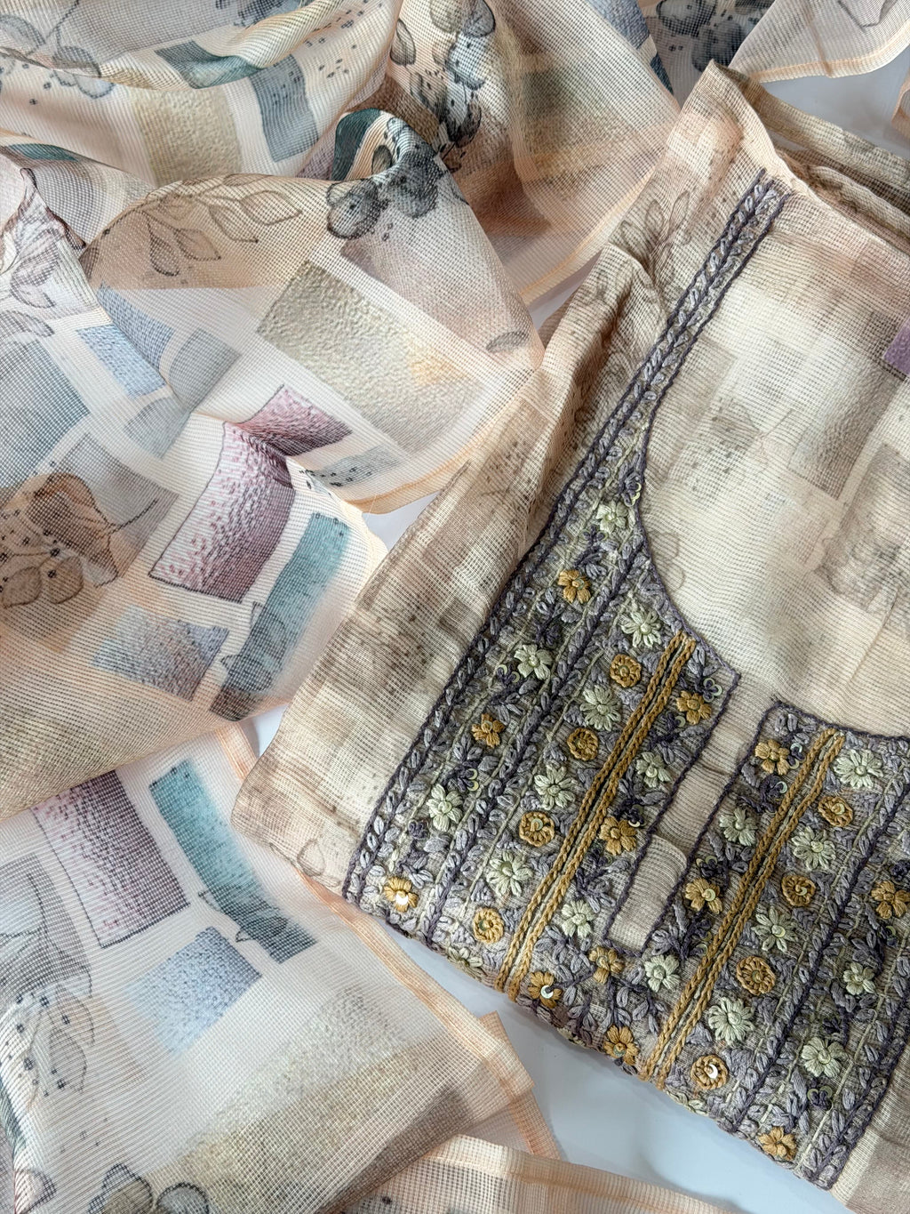 Floral Kota Unstitched Suit