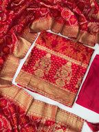 Red DOLA silk unstitched suit