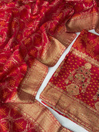 Red DOLA silk unstitched suit