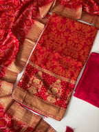 Red DOLA silk unstitched suit