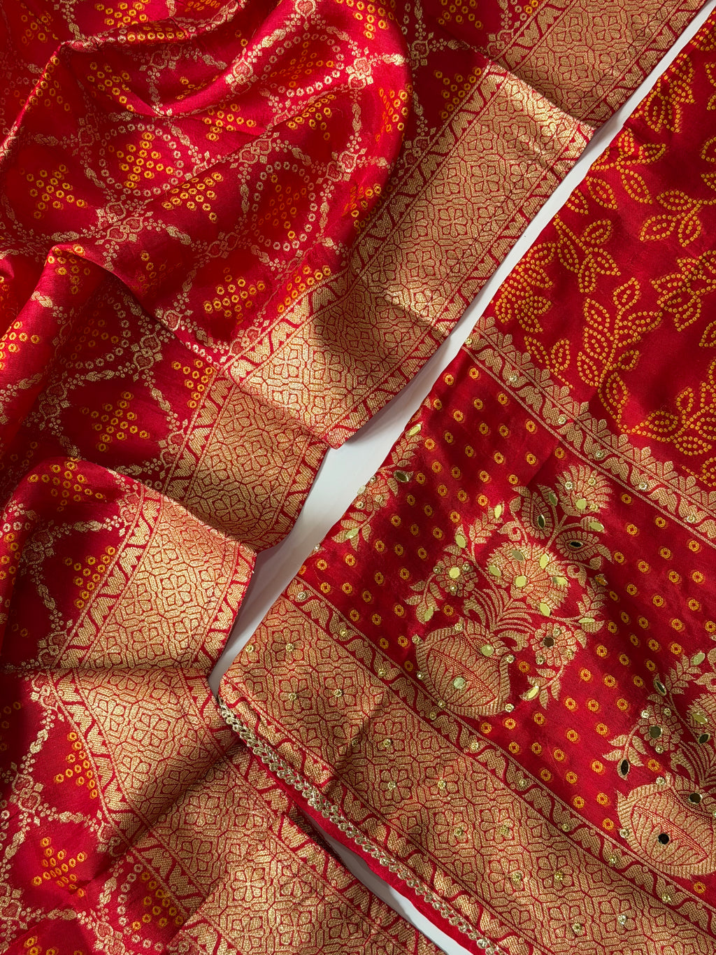 Red DOLA silk unstitched suit