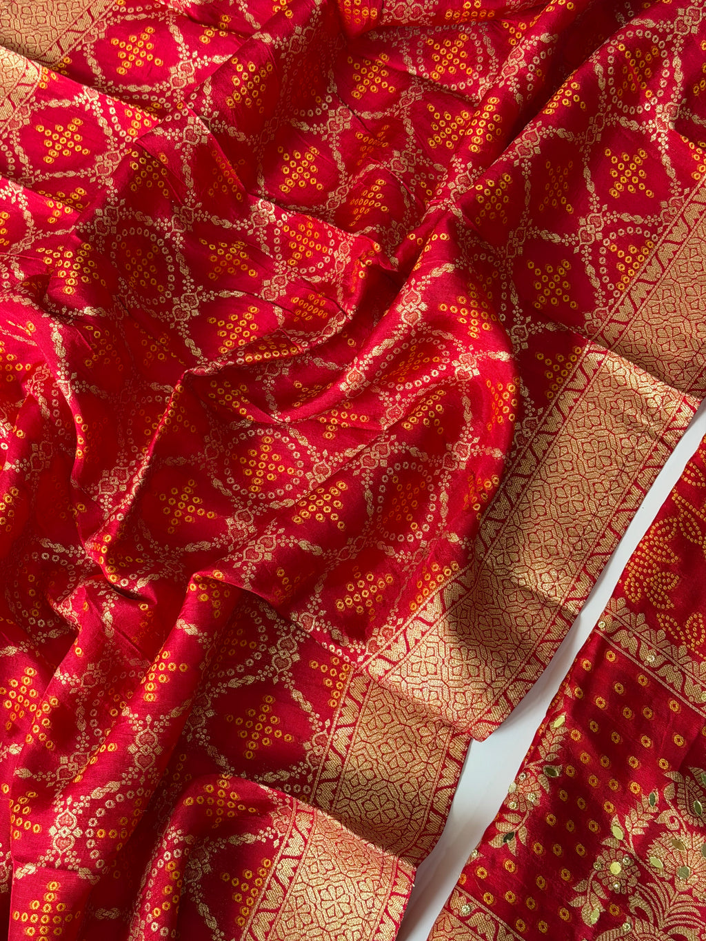 Red DOLA silk unstitched suit