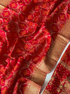 Red DOLA silk unstitched suit