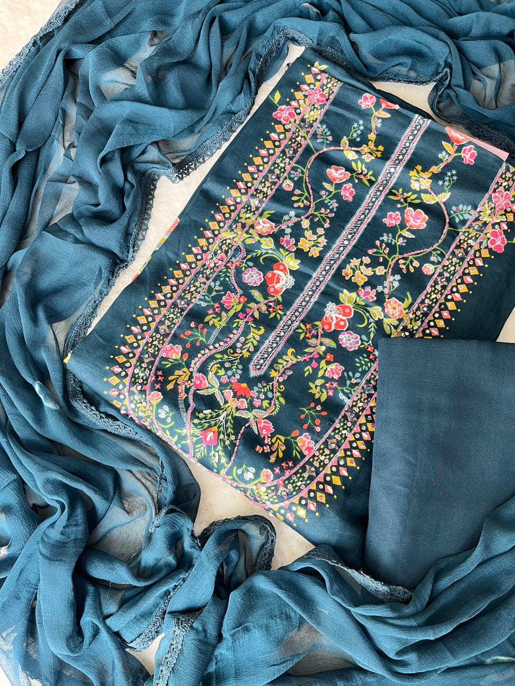 Sapphire Bloom Unstitched Modal Suit