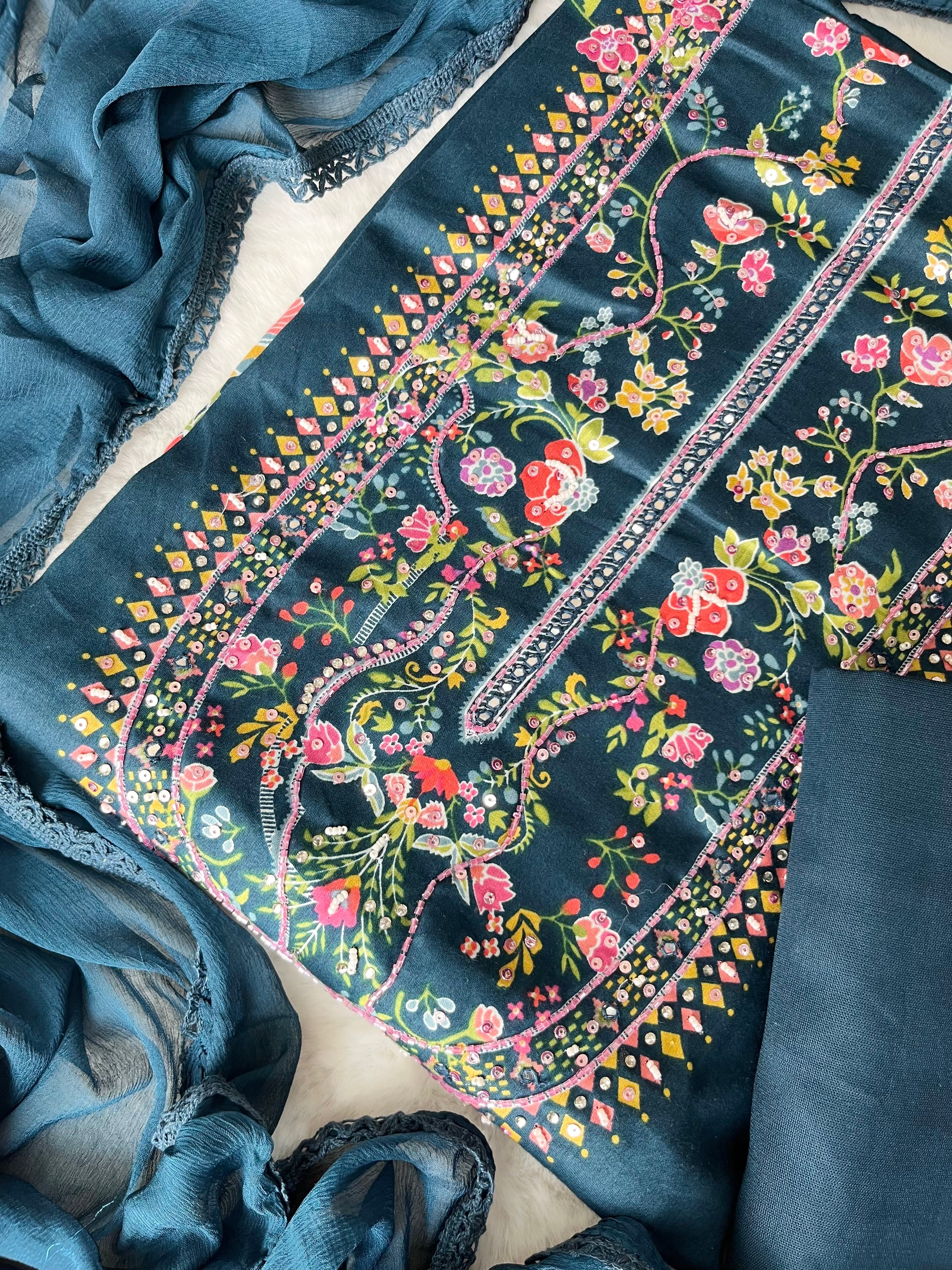 Sapphire Bloom Unstitched Modal Suit