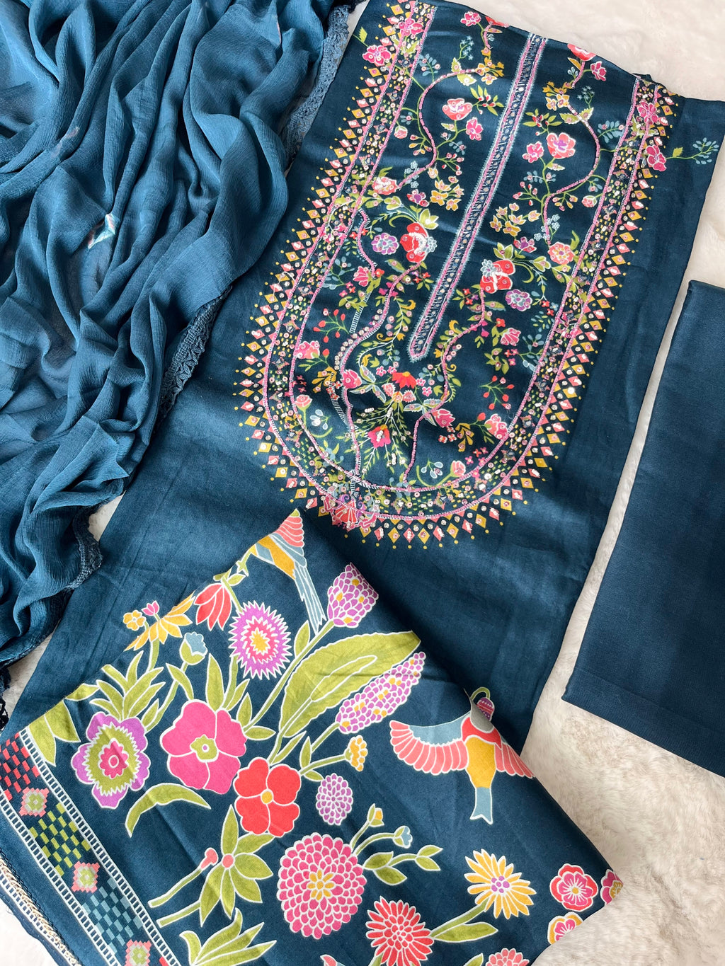 Sapphire Bloom Unstitched Modal Suit